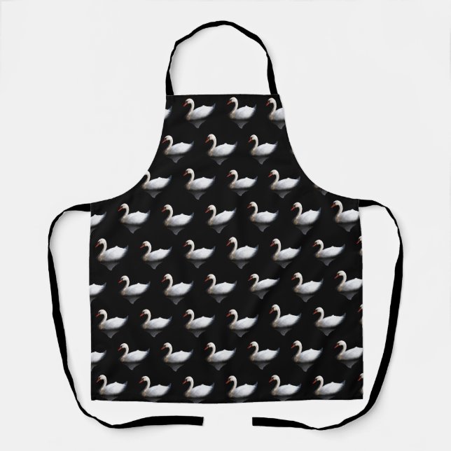 White swan on black apron (Front)