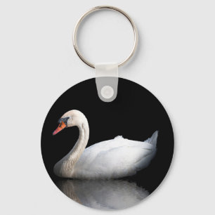 White swan on black keychain
