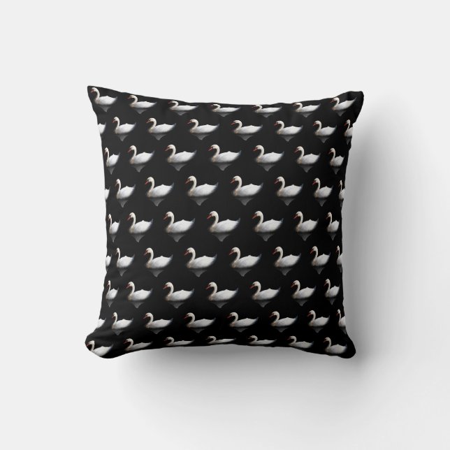 White swan on black throw pillow (Front)