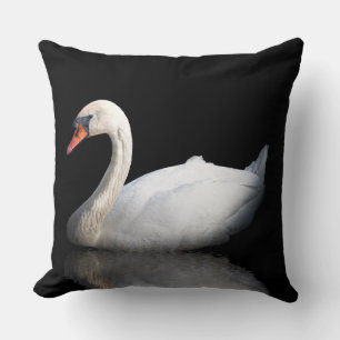 White swan on black throw pillow