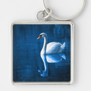White Swan on Blue Waters Key Chain