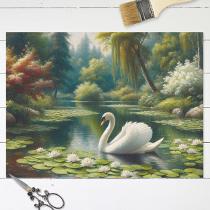 White Swan on Lake Impressionism Decoupage Tissue Paper