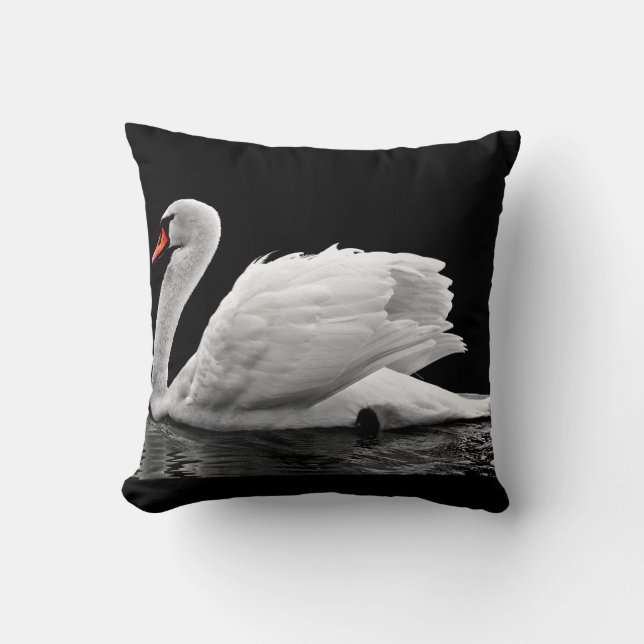 White Swan on Lake Throw Pillow (Front)