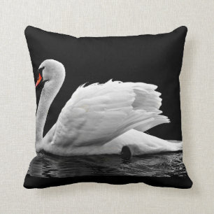 White Swan on Lake Throw Pillow