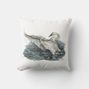 White Swan on Water Throw Pillow