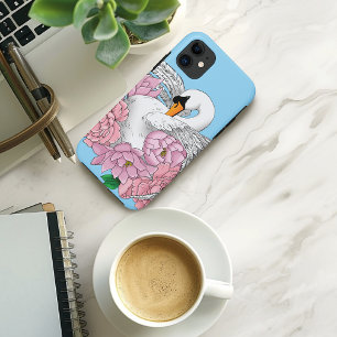 White Swan Pink Flowers iPhone 11 Case