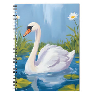 White Swan   Pond Watercolor Bird Painting Notebook