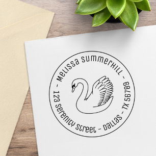 White Swan Round Address Rubber Stamp