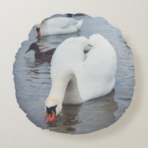 White Swan Round Pillow