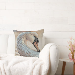 *~* White Swan SC1 Detailed Feathers Throw Pillow