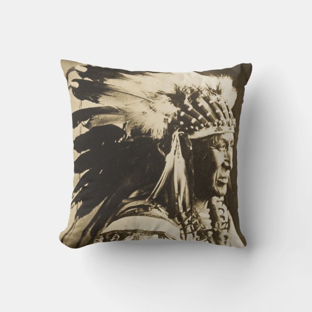 White Swan Sioux Chief Vintage Throw Pillow (Front)