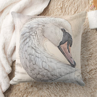 *~* White Swan Sketch Beautiful SC1 Throw Pillow