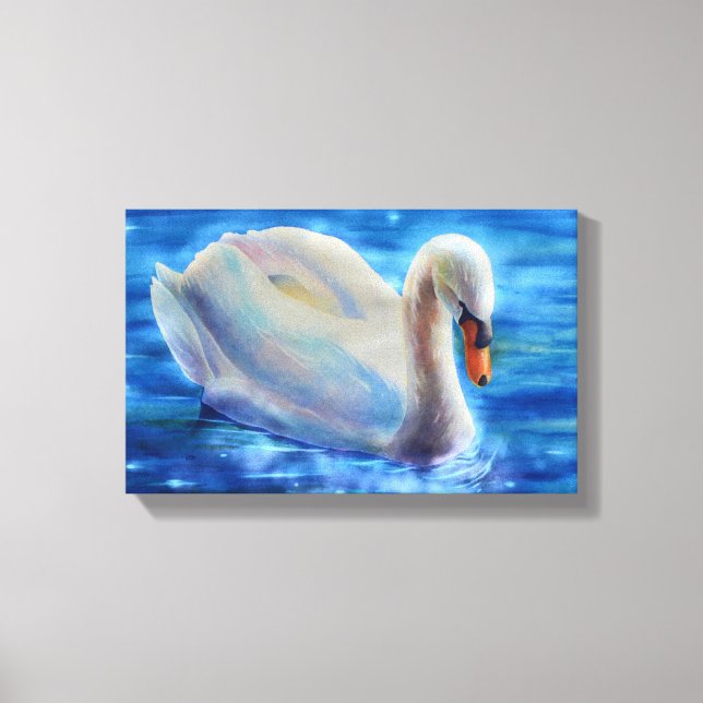 White swan watercolor painting, waterfowl, bird canvas print (Front)