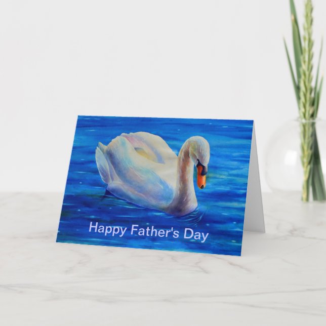 White swan watercolor painting, waterfowl, bird card (Front)