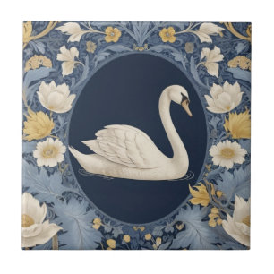 White Swan William Morris style Right facing Bird Tile