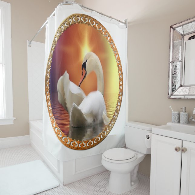 White Swan with gold and orange backdrop (In Situ)