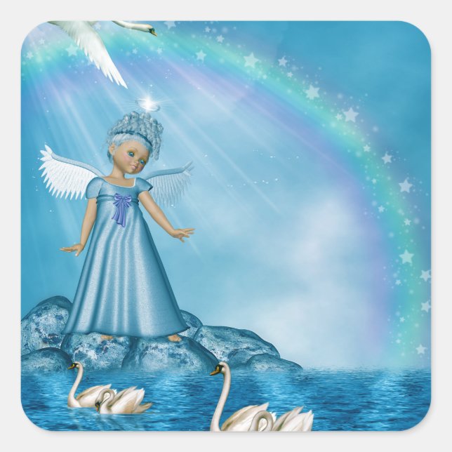 White Swans And Angel Square Sticker (Front)