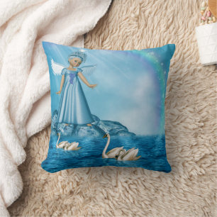 White Swans And Angel Throw Pillow