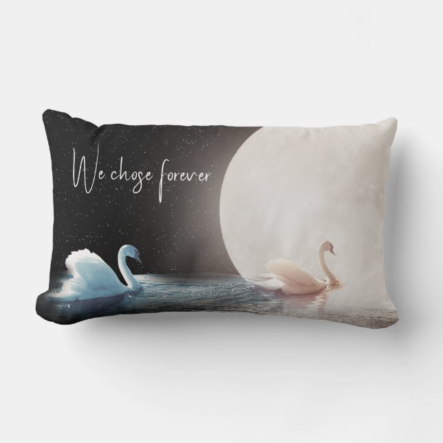 White Swans and Moon  Lumbar Pillow (Front)
