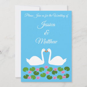 White Swans and Water lilies Custom Wedding Invitation