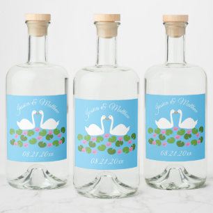 White Swans and Water lilies Wedding Custom Liquor Bottle Label