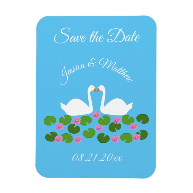 White Swans and Water lilies Wedding Custom Magnet (Vertical)