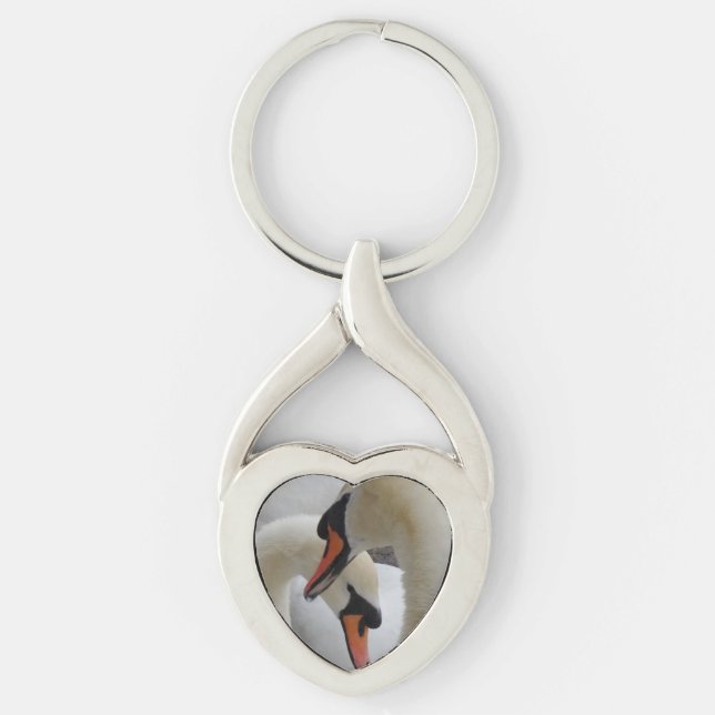 White Swans Heart Keychain (Front)