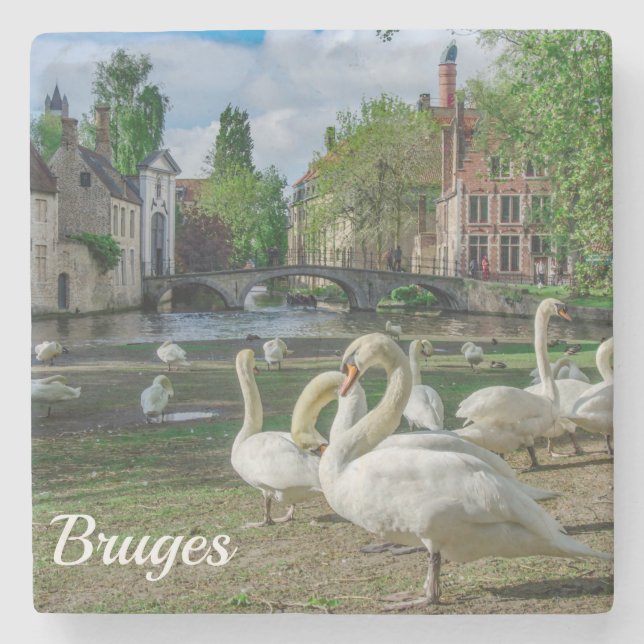 White swans in Bruges Stone Coaster (Front)