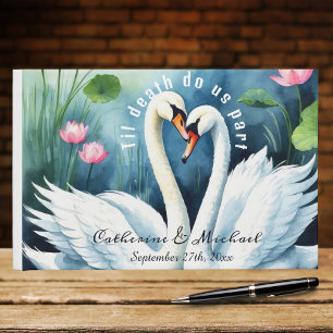White Swans In Love Watercolor Lotus Lake Wedding Guest Book