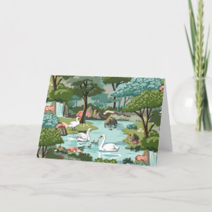 White Swans Retro Paint by Number Greeting Card