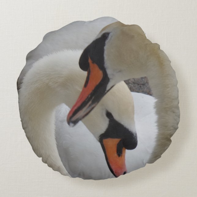 White Swans Round Pillow (Back)
