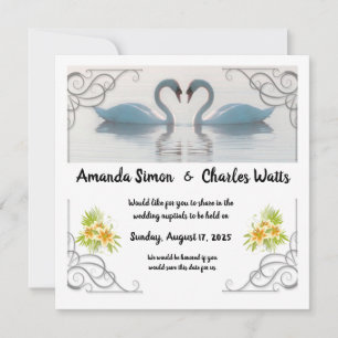White Swans Save the Date Invitation