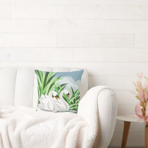 White swans throw pillow