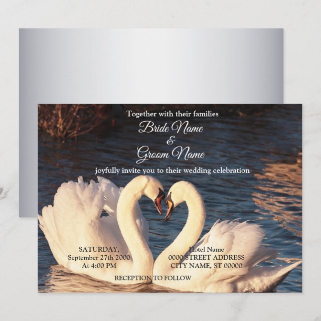 White Swans Wedding Invitation (Front/Back)