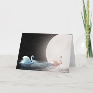 White Swans with Moon for Wedding Card