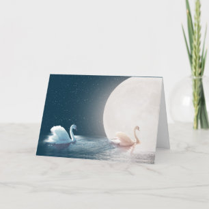 White Swans with Moon for Wedding Card