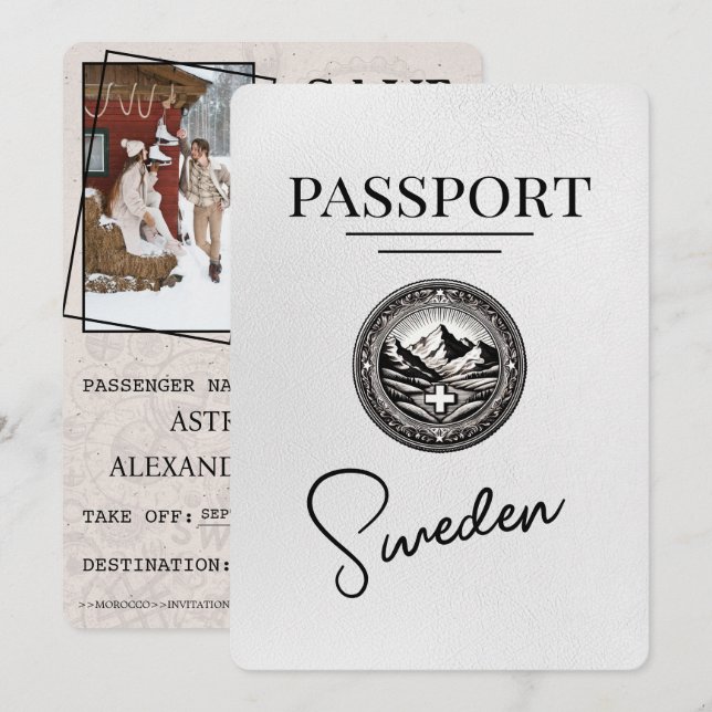 White Sweden Passport Save The Date (Front/Back)