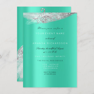 White Sweet 16th Bridal Dress Grey Mint Diamond Invitation