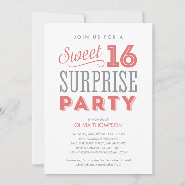 White Sweet Sixteen Surprise Invitations (Front)