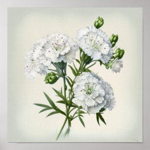 White Sweet William Flower Art Imprimer Poster