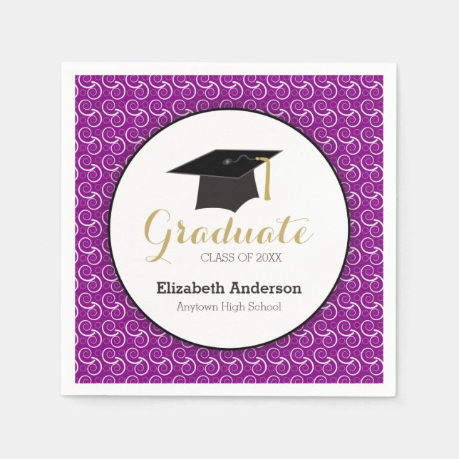 White Swirl on Purple Class of 2023 Graduation Napkin (Front)