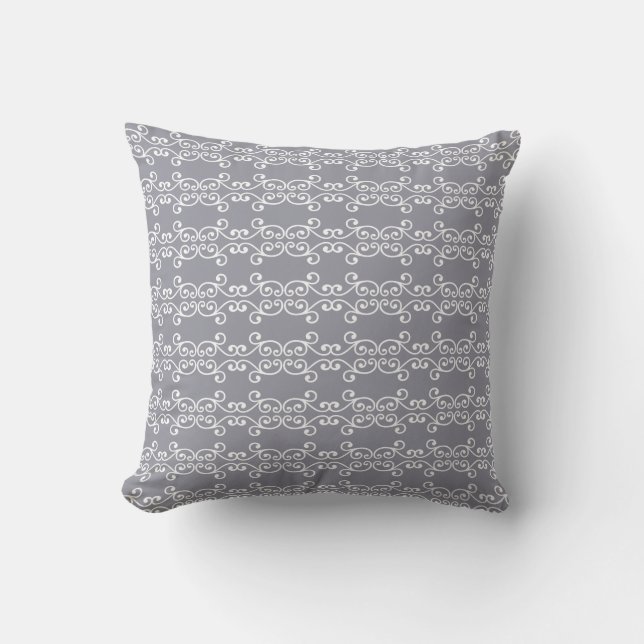 White Swirl Vector Pattern on Light Grey Throw Pillow (Front)