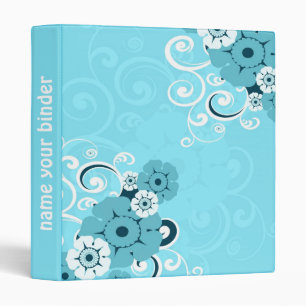 White Swirls And Flowers Blue wedding Binder
