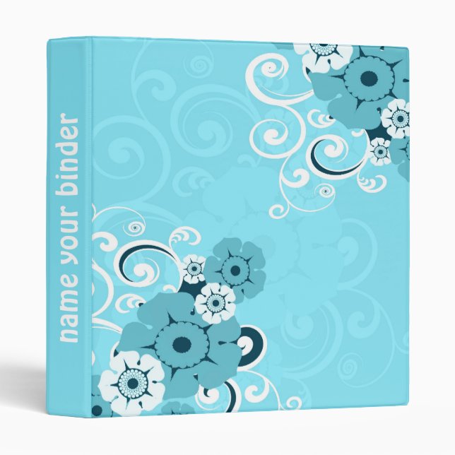White Swirls And Flowers Blue wedding Binder (Front/Spine)