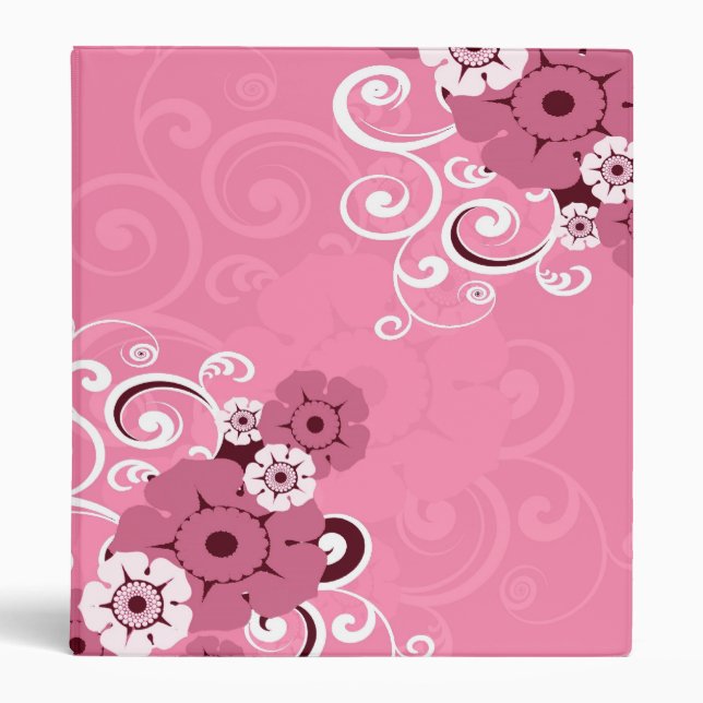 White Swirls And Flowers Pink wedding binder (Front)