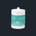 White Swirls Bride Groom Teal Elegant Wedding<br><div class="desc">Customizable Teal blue wedding item for your special day with white swirly decor and bride and groom illustration ©PLdesign. (You can change text,  images and background colour).</div>