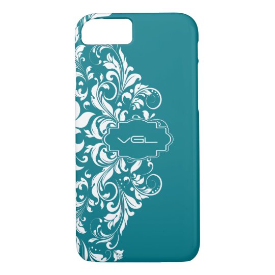 White Swirls Lace On Turquoise Background iPhone 8/7 Case