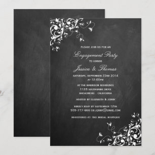 White Swirls On Chalkboard Engagement Party Invitation