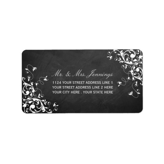 White Swirls On Chalkboard Wedding Labels