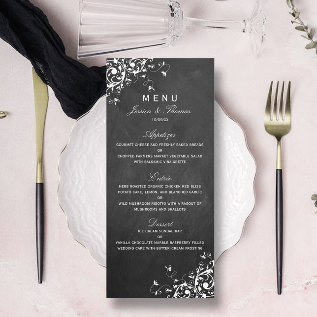 White Swirls On Chalkboard Wedding Menu (Creator Uploaded)